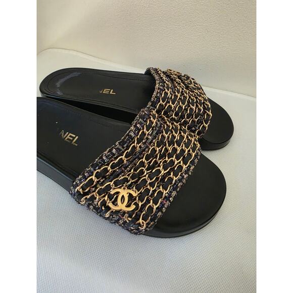 Chanel Black Leather 2016 Interlocking CC Logo Slides 36 sz - Picture 8 of 11